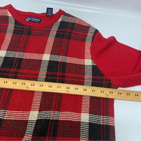Chaps Red‎ Plaid Crew Neck Sweater Men Large  Grandpa Preppy Casual Holiday Work - Picture 9 of 10